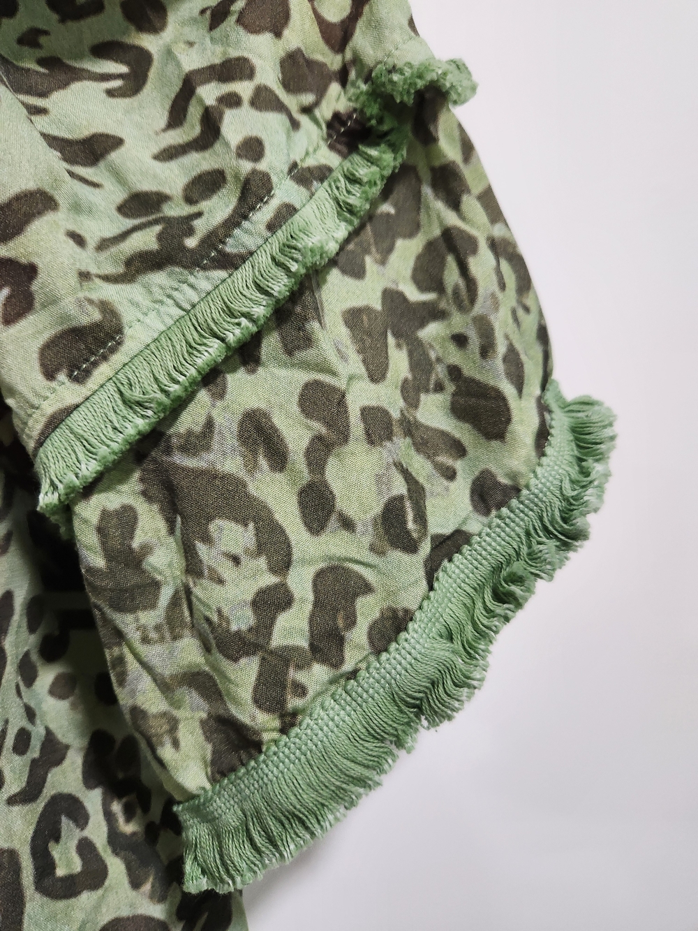Olive Green Leopard-Print Ruffle Button Front Blouse - Picture 2 of 8